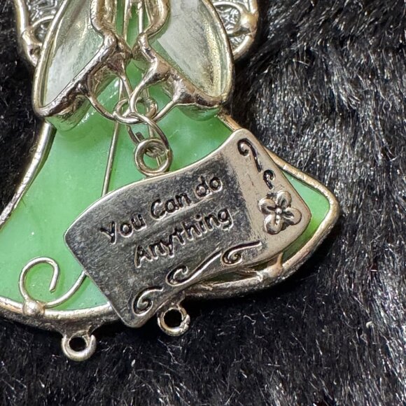 Stained Glass Angel Ornament"You Can Do Anything" Green Silver - Picture 2 of 3